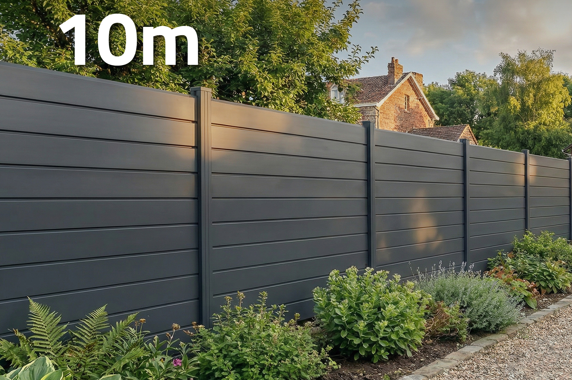 10 m langes VANO-Zaunelement, 150 cm hoch, graues Aluminium