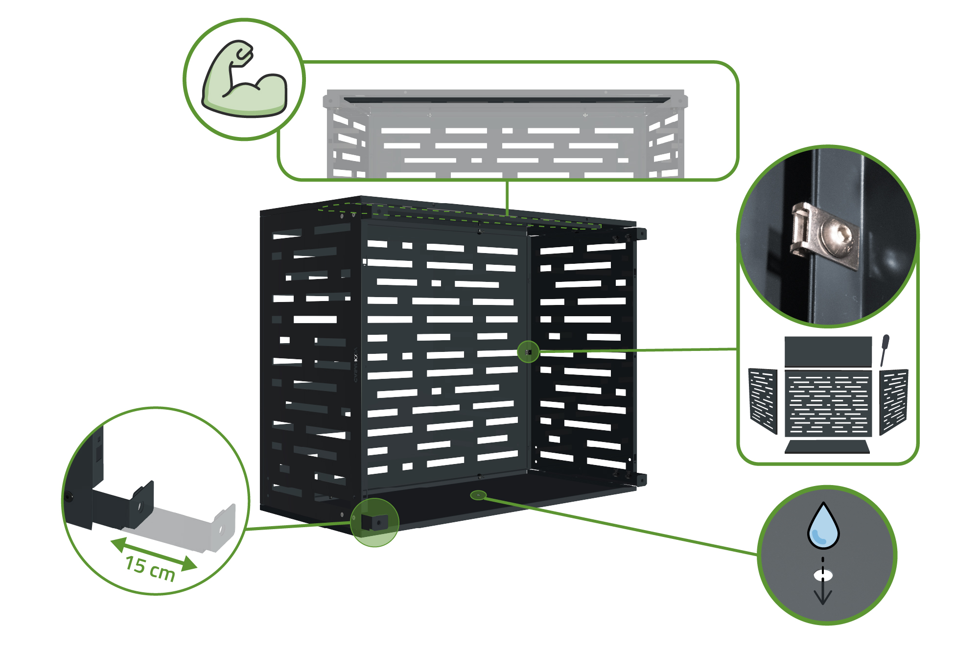 Arlberg Amaro stalen airconditionerhoes met bodemplaat – Maat M 7