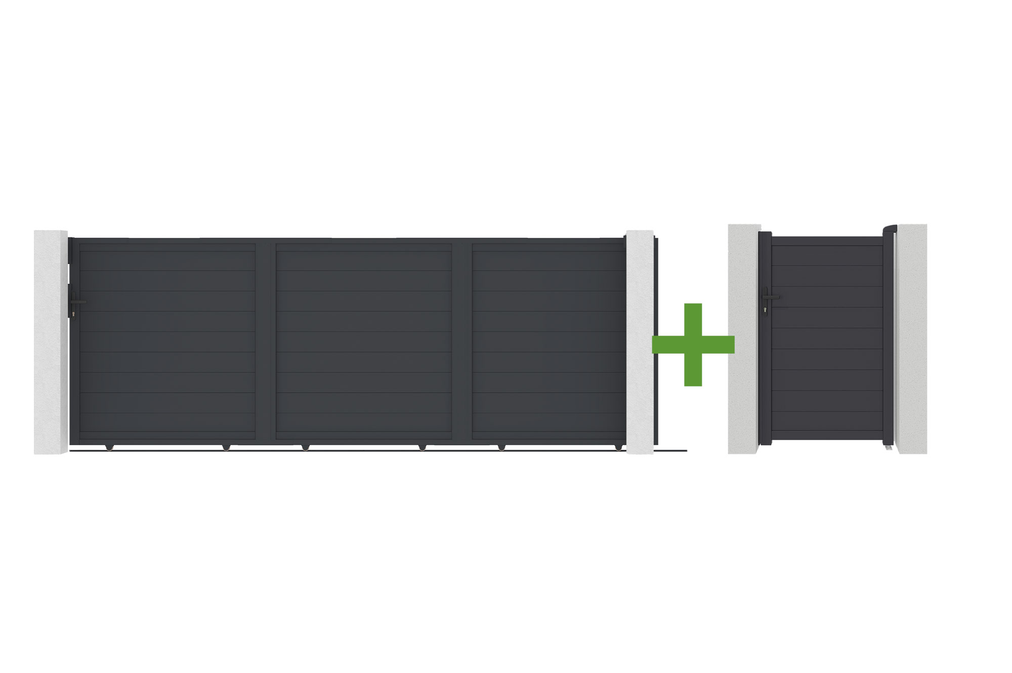 Cancello scorrevole EIGER 4,5 m, altezza 160 cm + cancello pedonale EIGER 160 cm, grigio