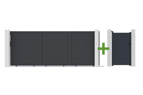 EIGER Schiebetor 4,5 m, 180 cm hoch + EIGER Fußgängertor 180 cm hoch, grau main image