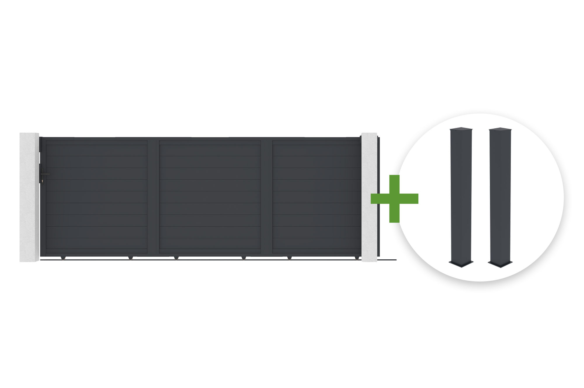 Cancello scorrevole EIGER 4,5 m, altezza 160 cm + 2 pali EIFE 20x20 cm, altezza 190 cm, gr