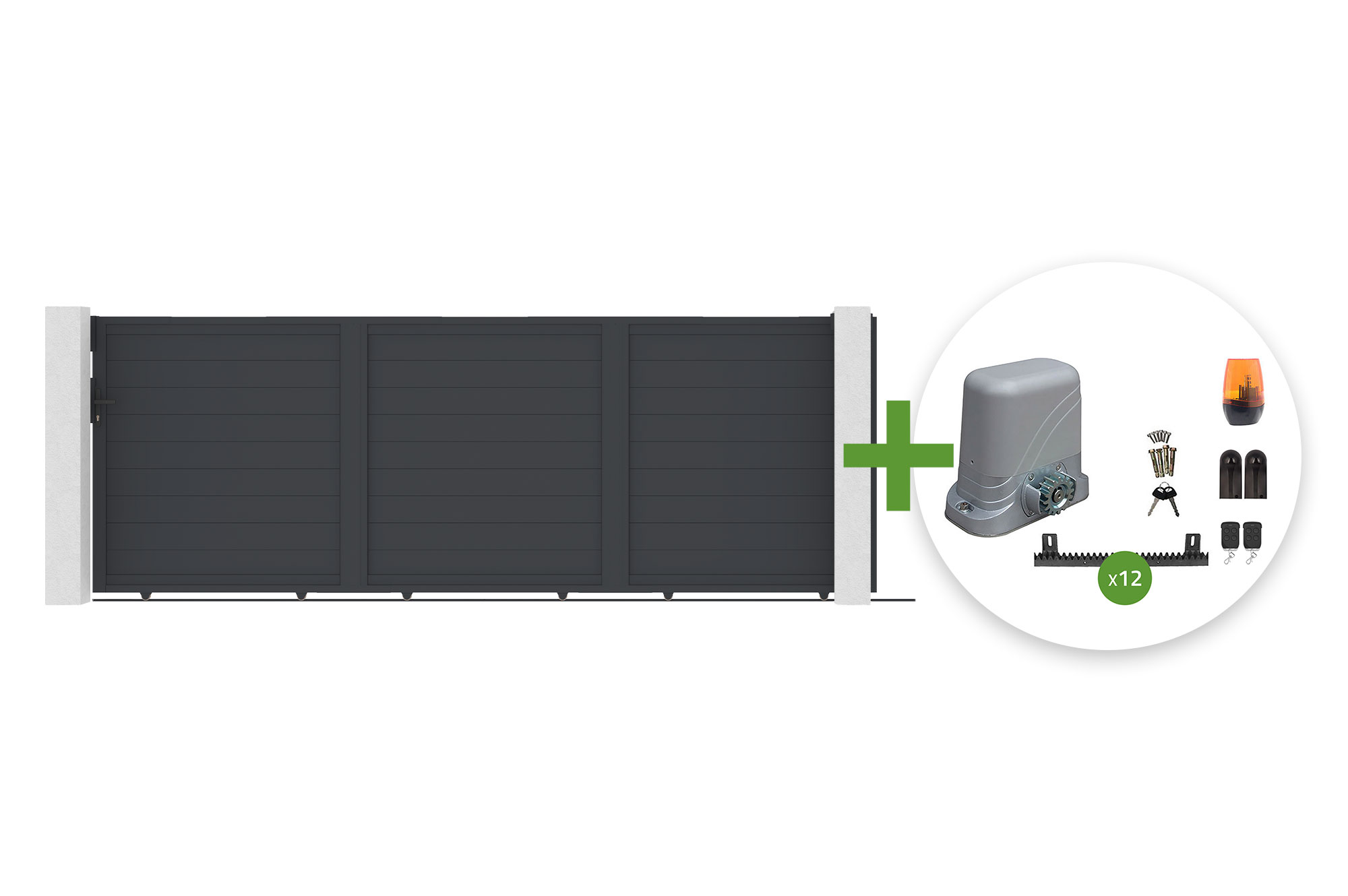 Cancello scorrevole EIGER da 4,5 m, altezza 160 cm, con motore TANKER C600