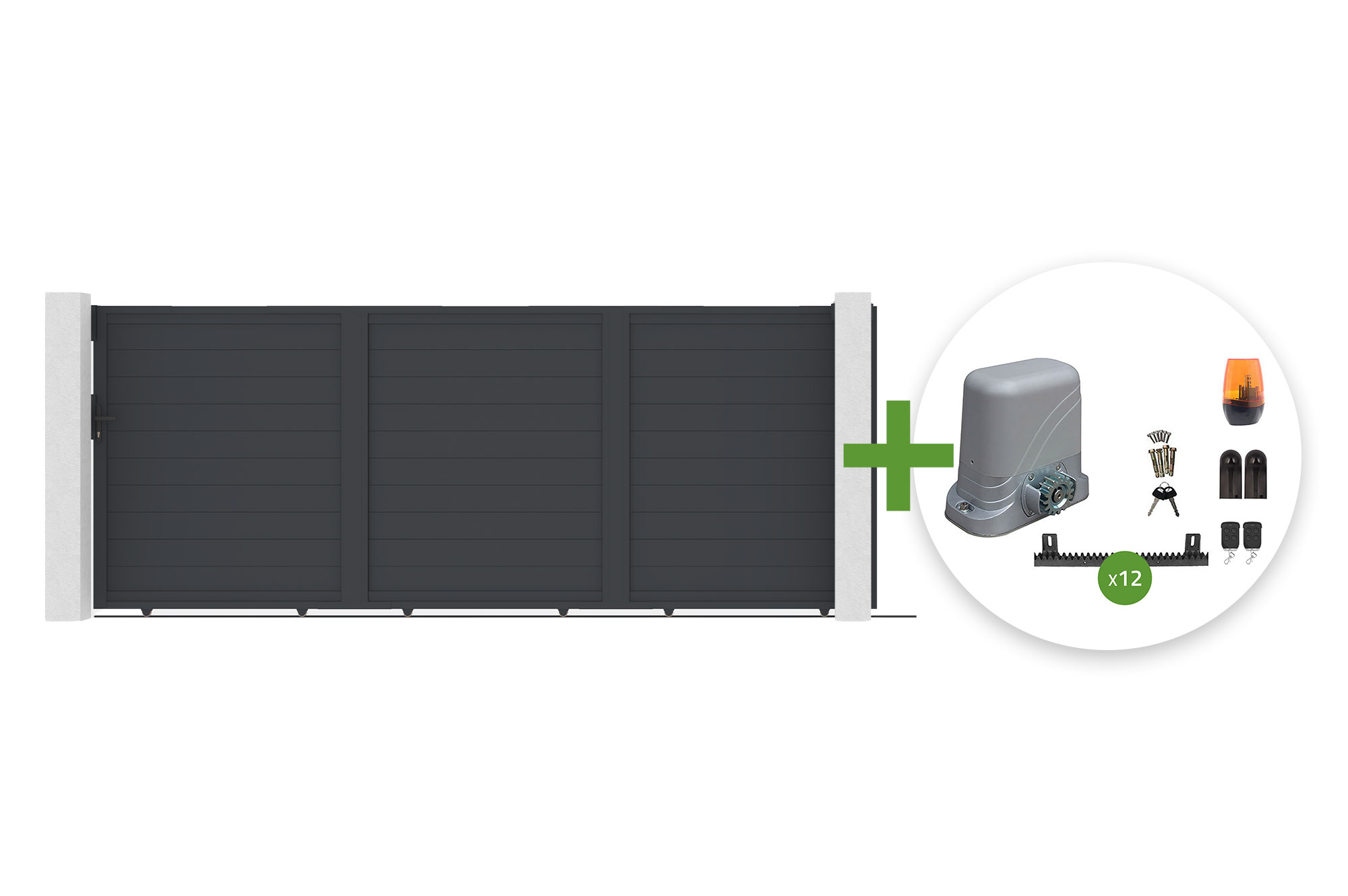 Cancello scorrevole EIGER da 4,5 m, altezza 180 cm, con motore TANKER C600