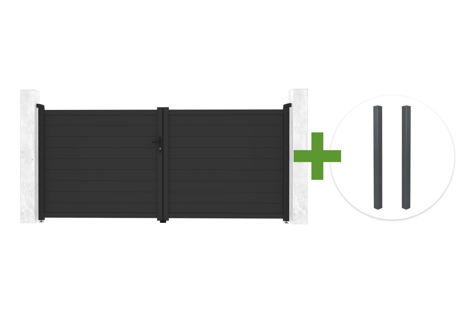 EIGER draaipoort van 3,5 m hoog en 160 cm breed, grijs, + 2 ELDA grijze aluminium palen main image