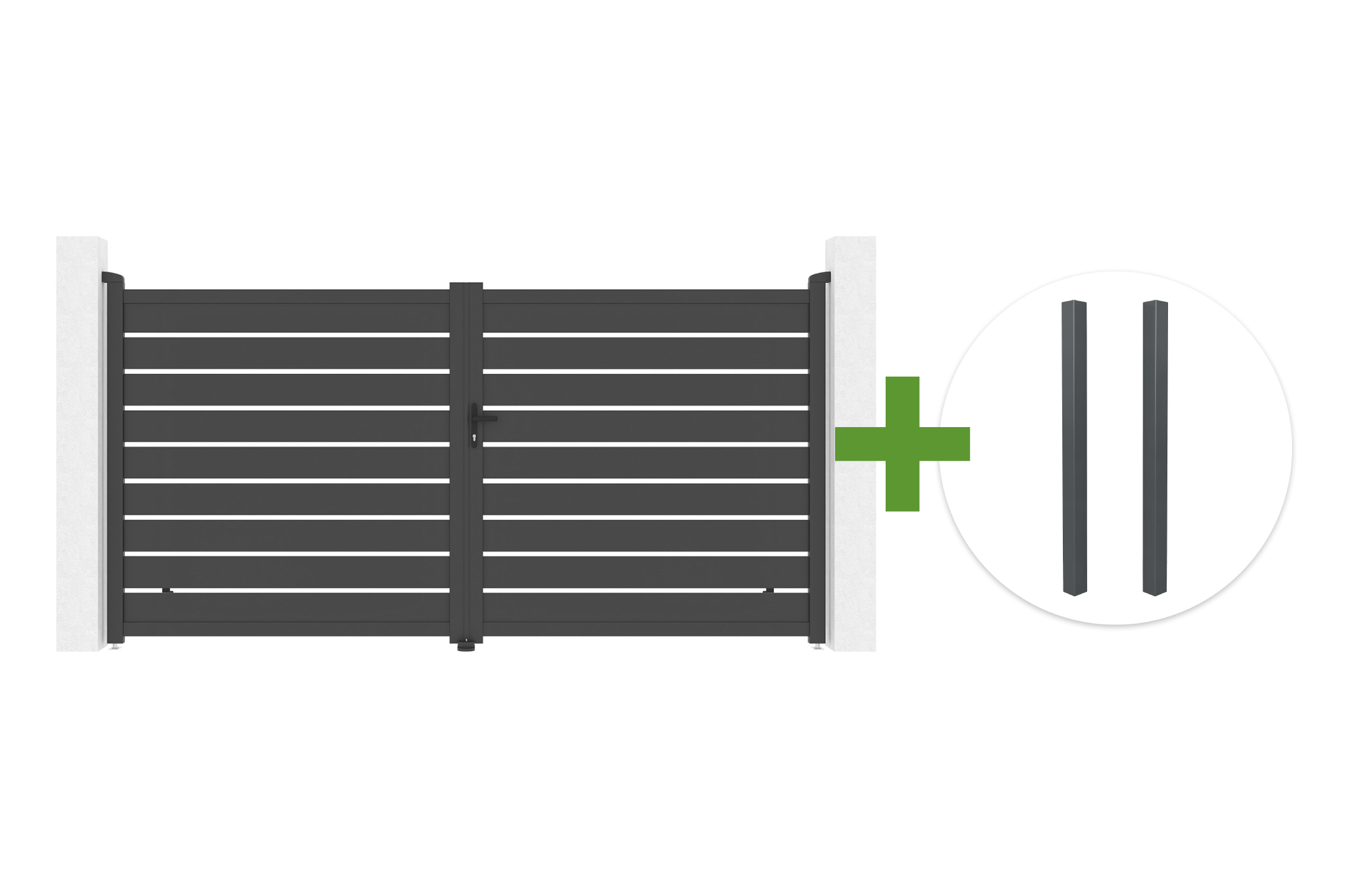 VOGEL 3,5m svänggrind, 180 cm hög, grå + 2 ELDA grå aluminiumstolpar main image