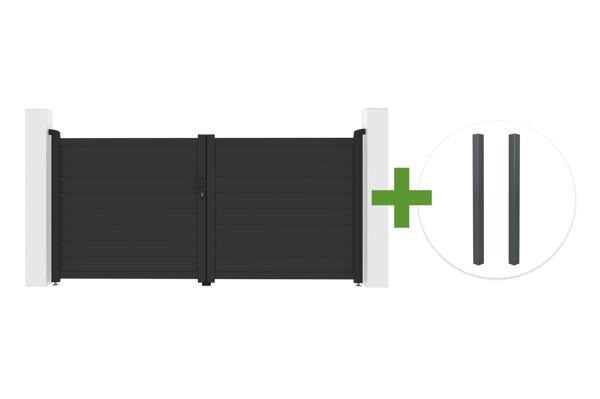 EIGER 3m H.140cm grey swing gate + 2 ELDA grey aluminum posts main image