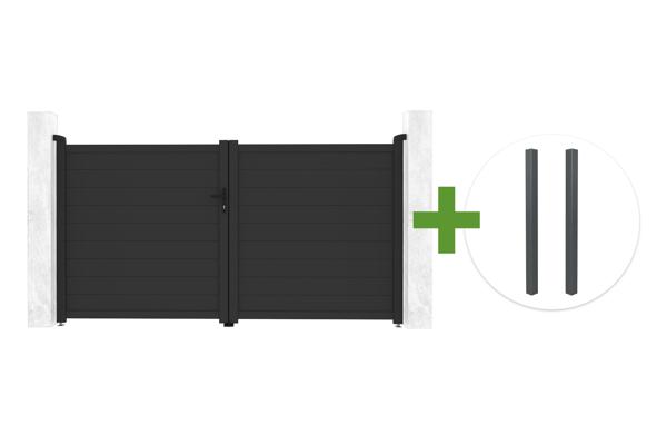 EIGER 3m H.160cm grey swing gate + 2 ELDA grey aluminum posts main image