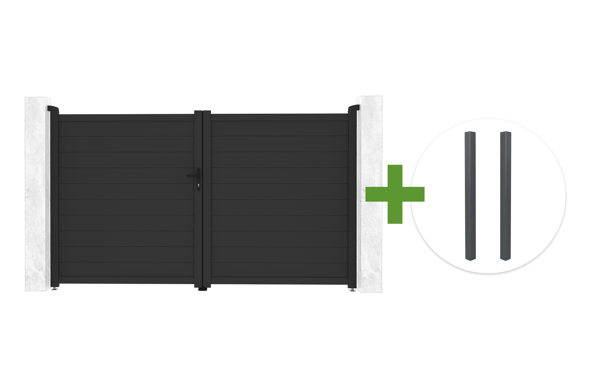 EIGER 3m H.180cm grey swing gate + 2 ELDA grey aluminum posts main image