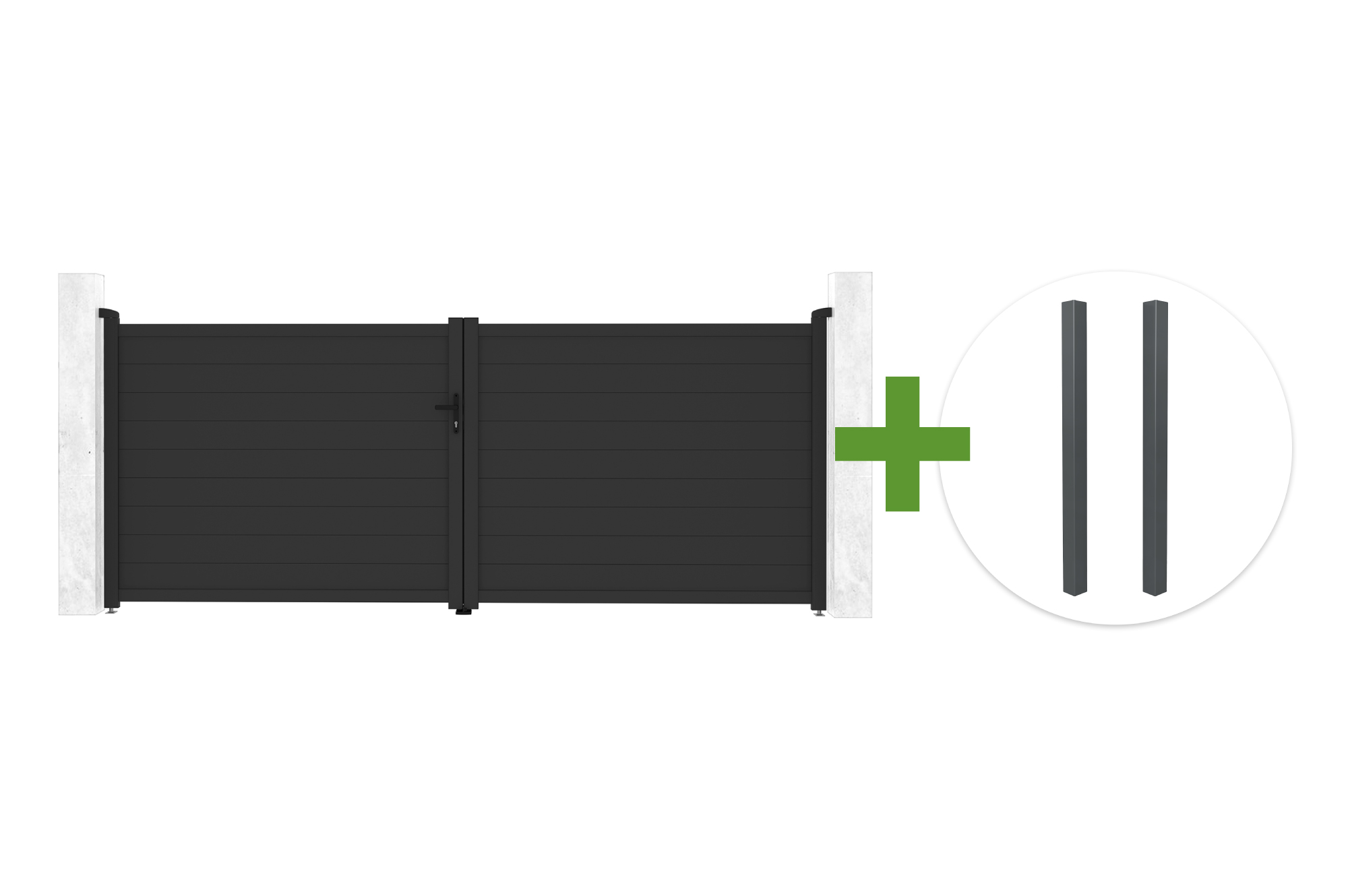 Brama skrzydłowa EIGER 4m wys. 160cm szara + 2 słupki aluminiowe ELDA szare main image