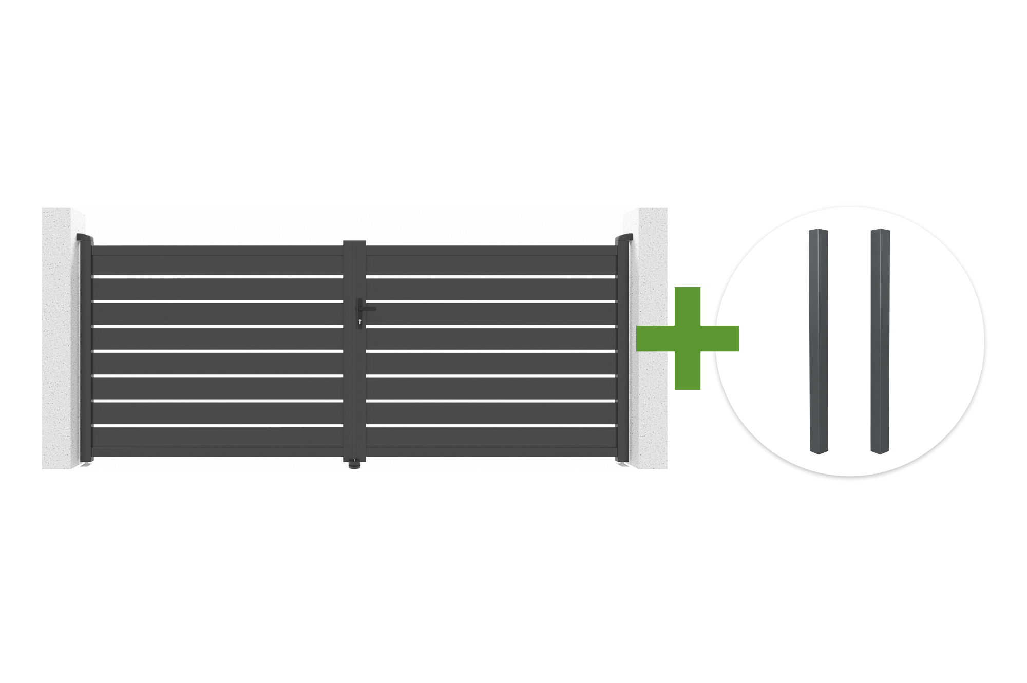 VOGEL 4m V.160cm siva nihajna vrata + 2 ELDA siva aluminijasta stebra main image