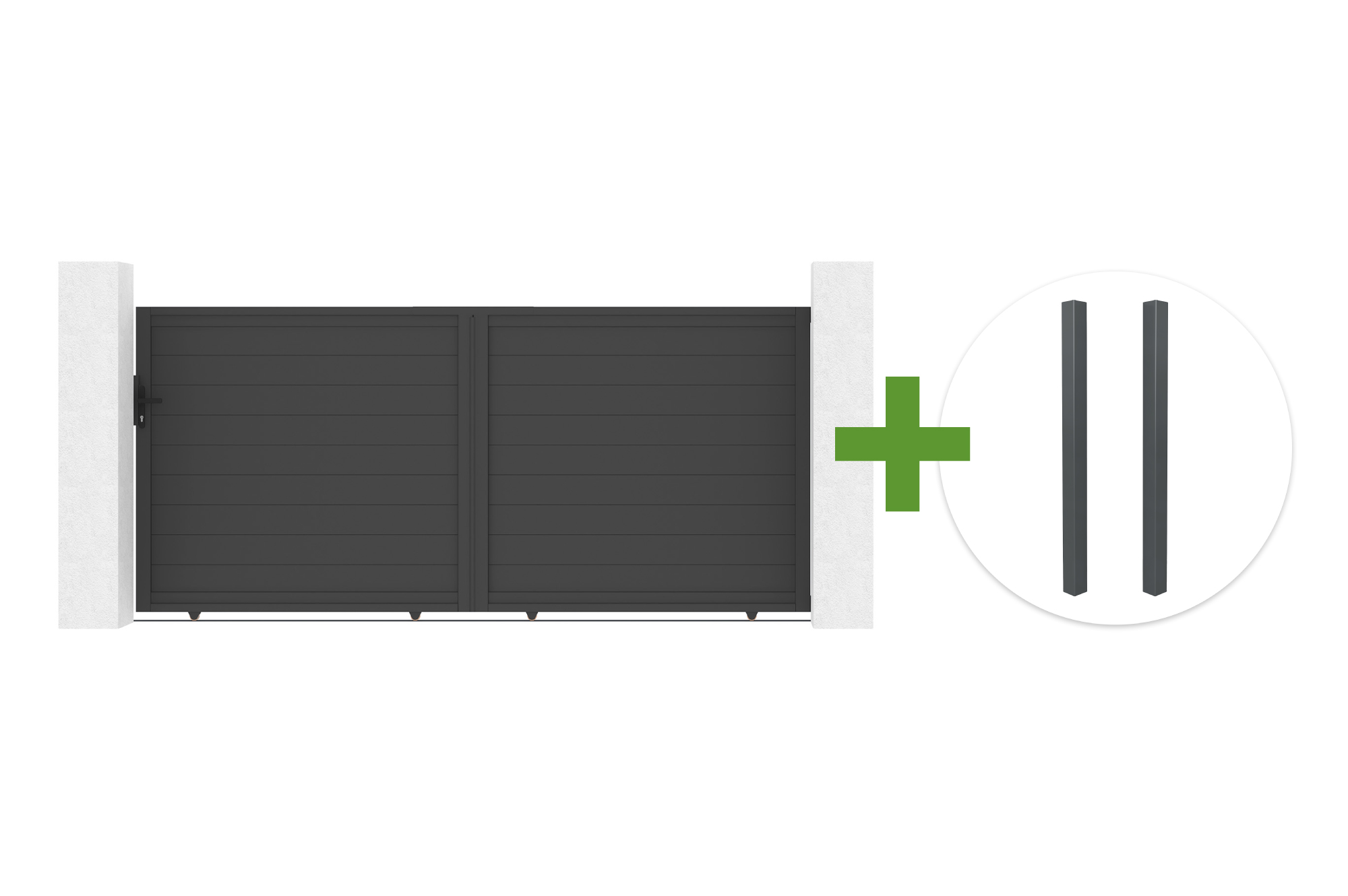 EIGER 3,5 m Schiebetor, 160 cm hoch, + 2 ELDA graue Aluminiumpfosten main image