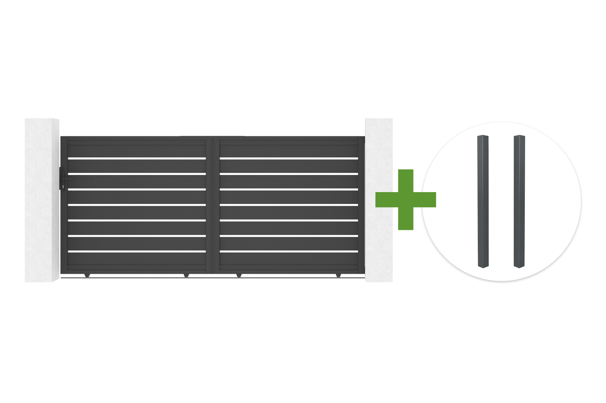 3,5m VOGEL skjutgrind, 160cm hög, + 2 ELDA grå aluminiumstolpar main image