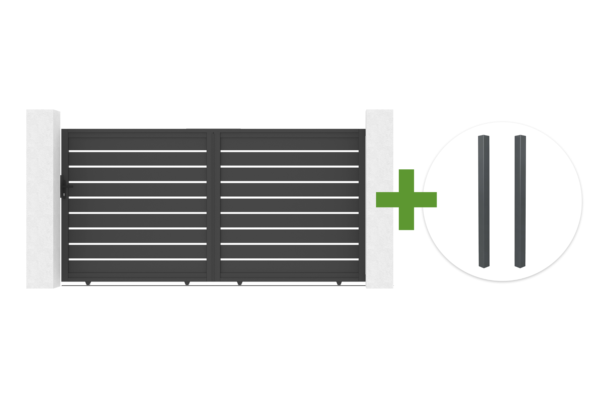 Puerta corredera VOGEL de 3,5 m y 180 cm de altura + 2 postes de aluminio gris ELDA main image
