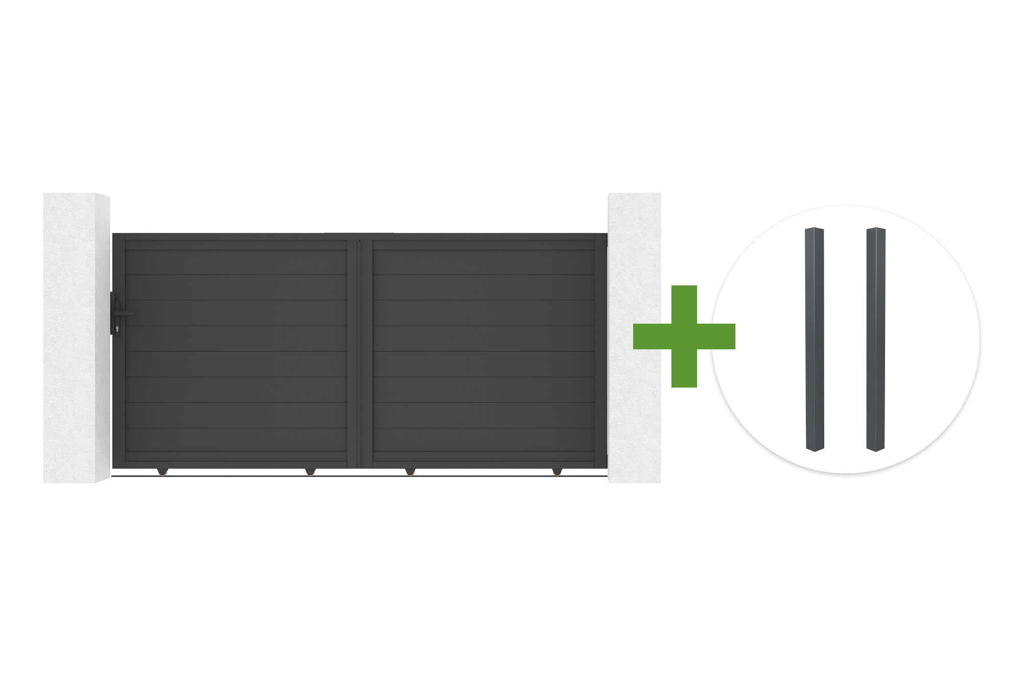 Puerta corredera EIGER de 3 m y 140 cm de altura + 2 postes de aluminio gris ELDA main image