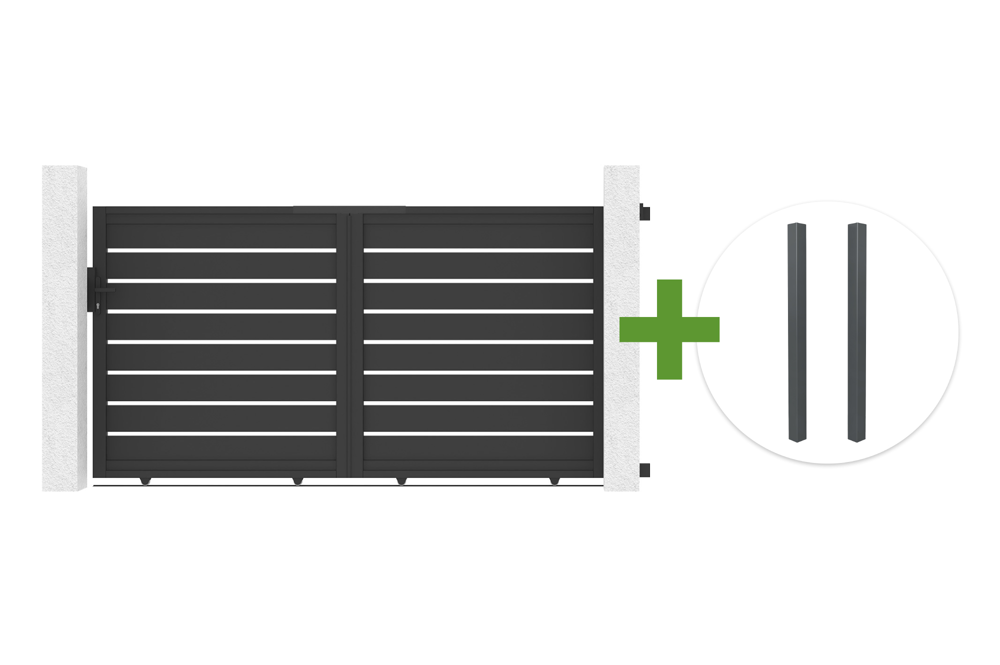 3 m VOGEL Schiebetor, 160 cm hoch + 2 ELDA graue Aluminiumpfosten main image