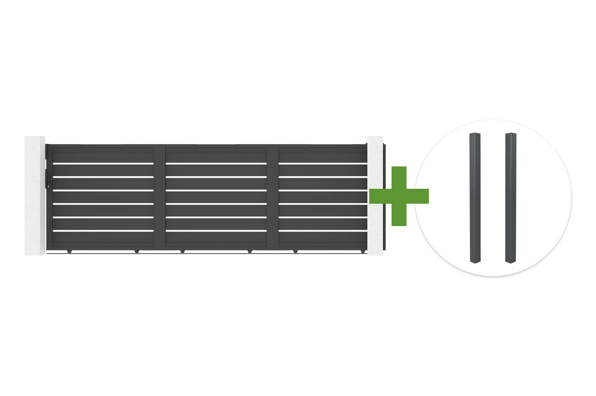 Puerta corredera VOGEL de 4,5 m, 140 cm de altura, + 2 postes de aluminio gris ELDA main image
