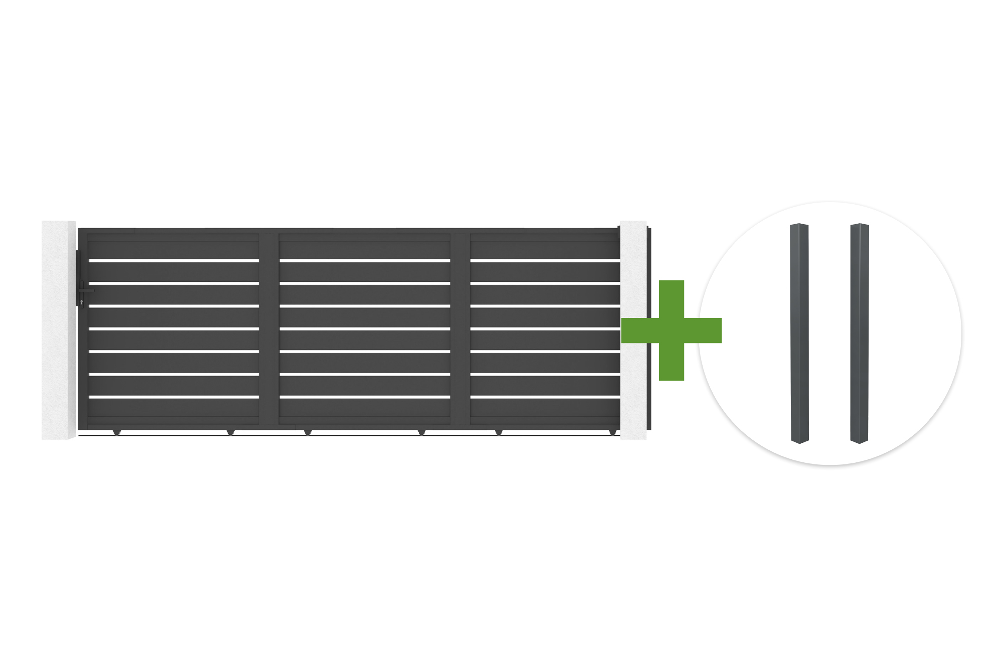 4,5 m breites VOGEL-Schiebetor, 160 cm hoch, + 2 graue ELDA-Aluminiumpfosten main image
