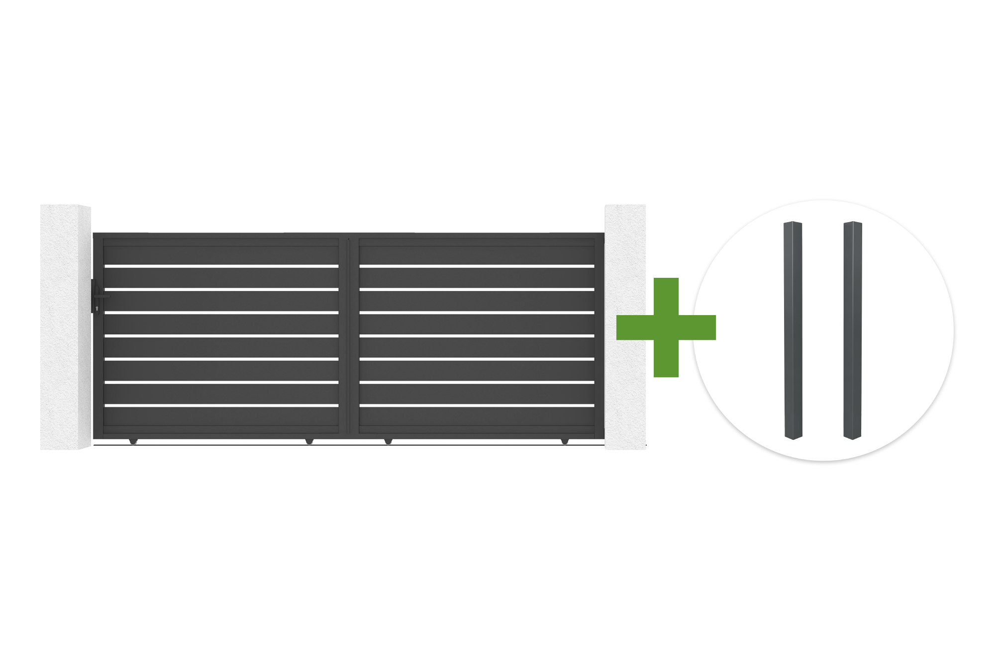 Portão deslizante VOGEL de 4 m, 160 cm de altura + 2 postes de alumínio cinza ELDA main image