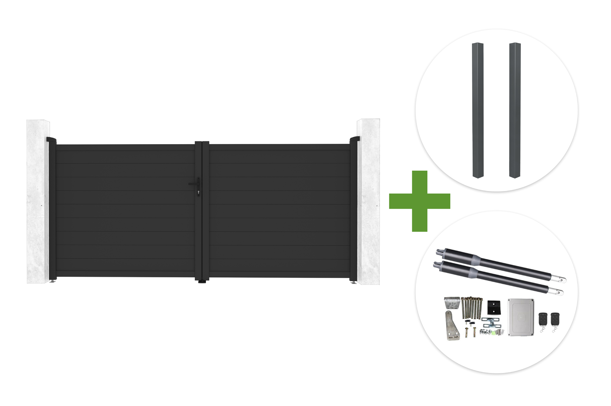 EIGER draaipoort 3,5 m hoog 160 cm grijs + 2 ELDA palen + RANGER B150 motor main image