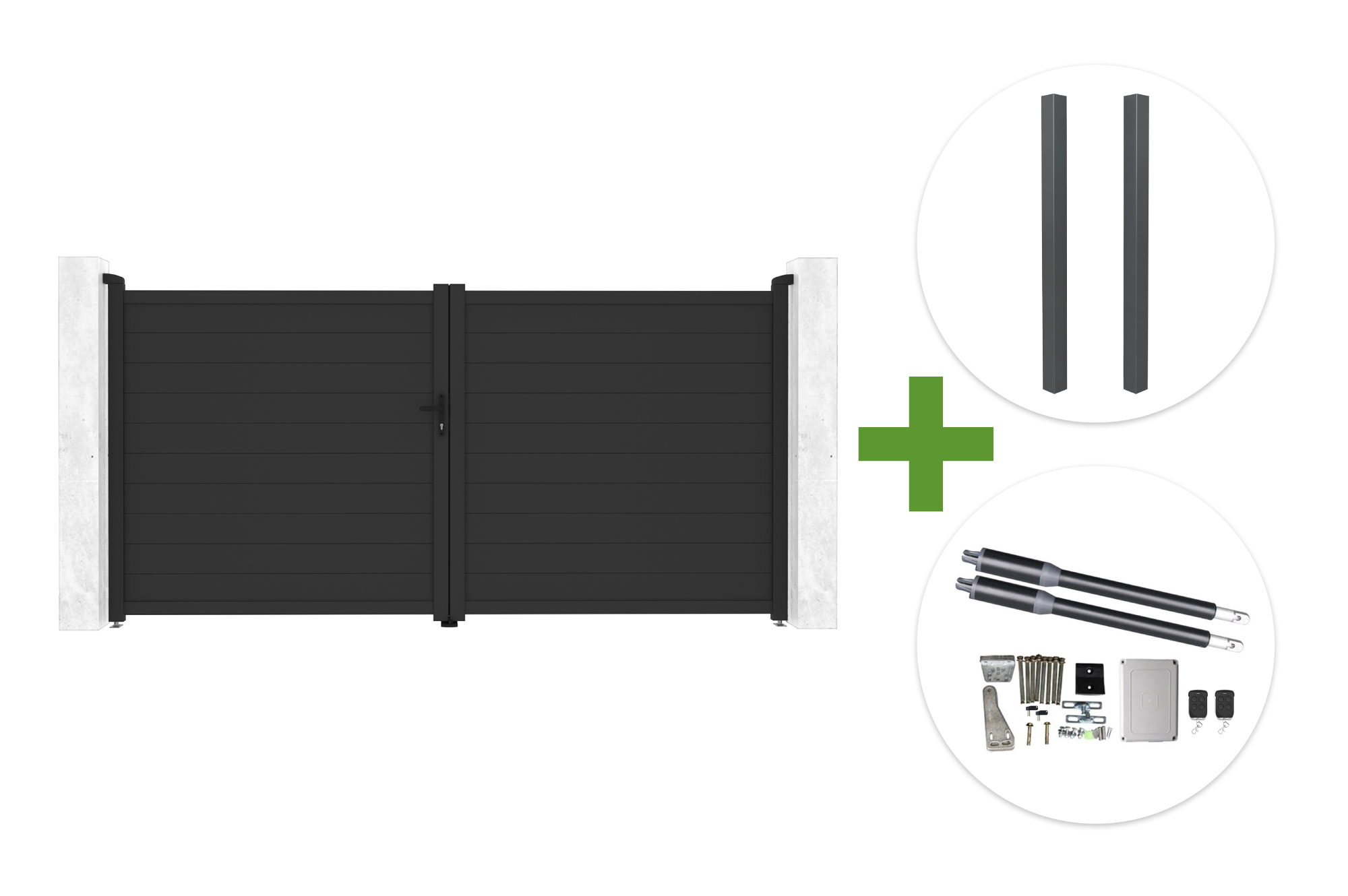 Portão de batente EIGER cinza, 3,5 m de altura (180 cm), + 2 postes ELDA + motor RANGER B150 main image