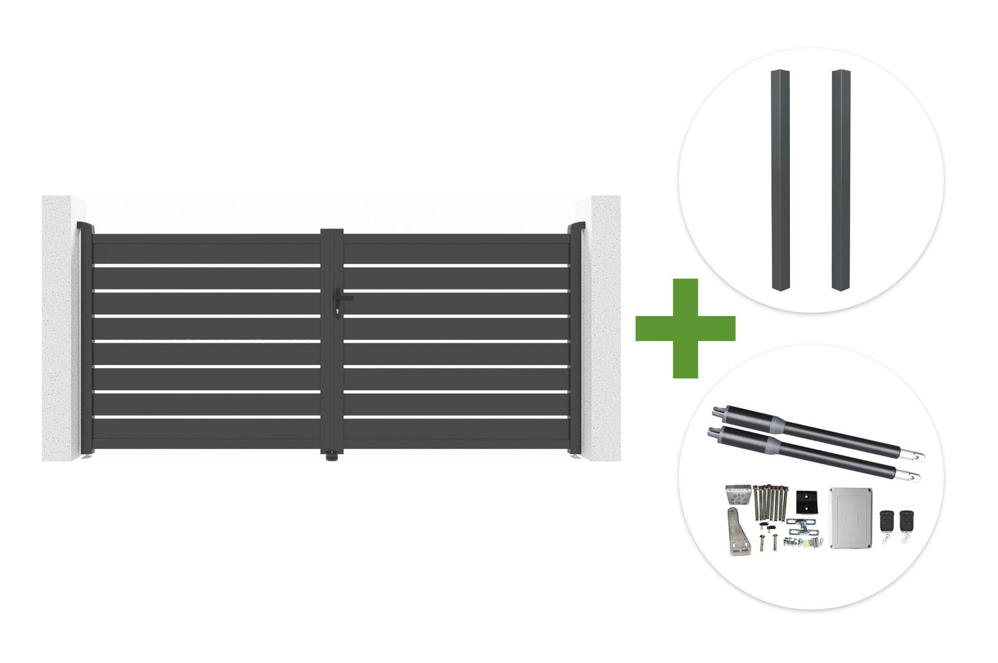 3.5m VOGEL swing gate, 160cm high, grey + 2 ELDA posts + RANGER B150 motor main image