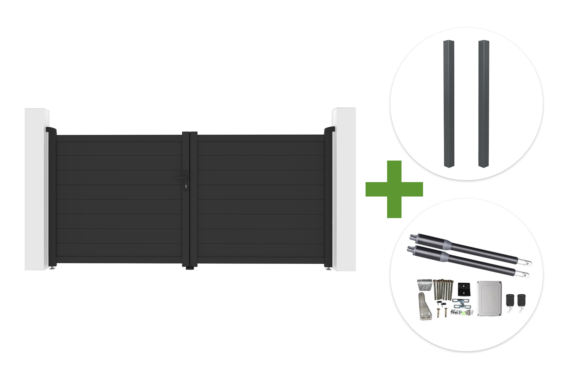 EIGER 3m augstumā 140cm pelēki veramie vārti + 2 ELDA stabi + RANGER B150 motors 1