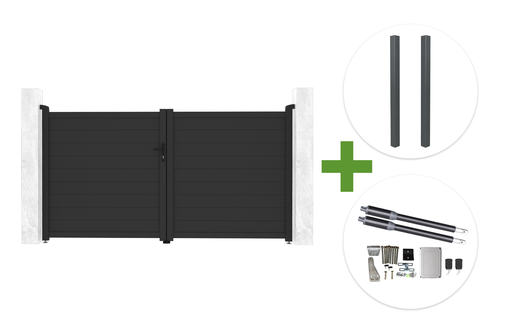 EIGER 3m H.160cm grå svingport + 2 ELDA stolper + RANGER B150 motor main image