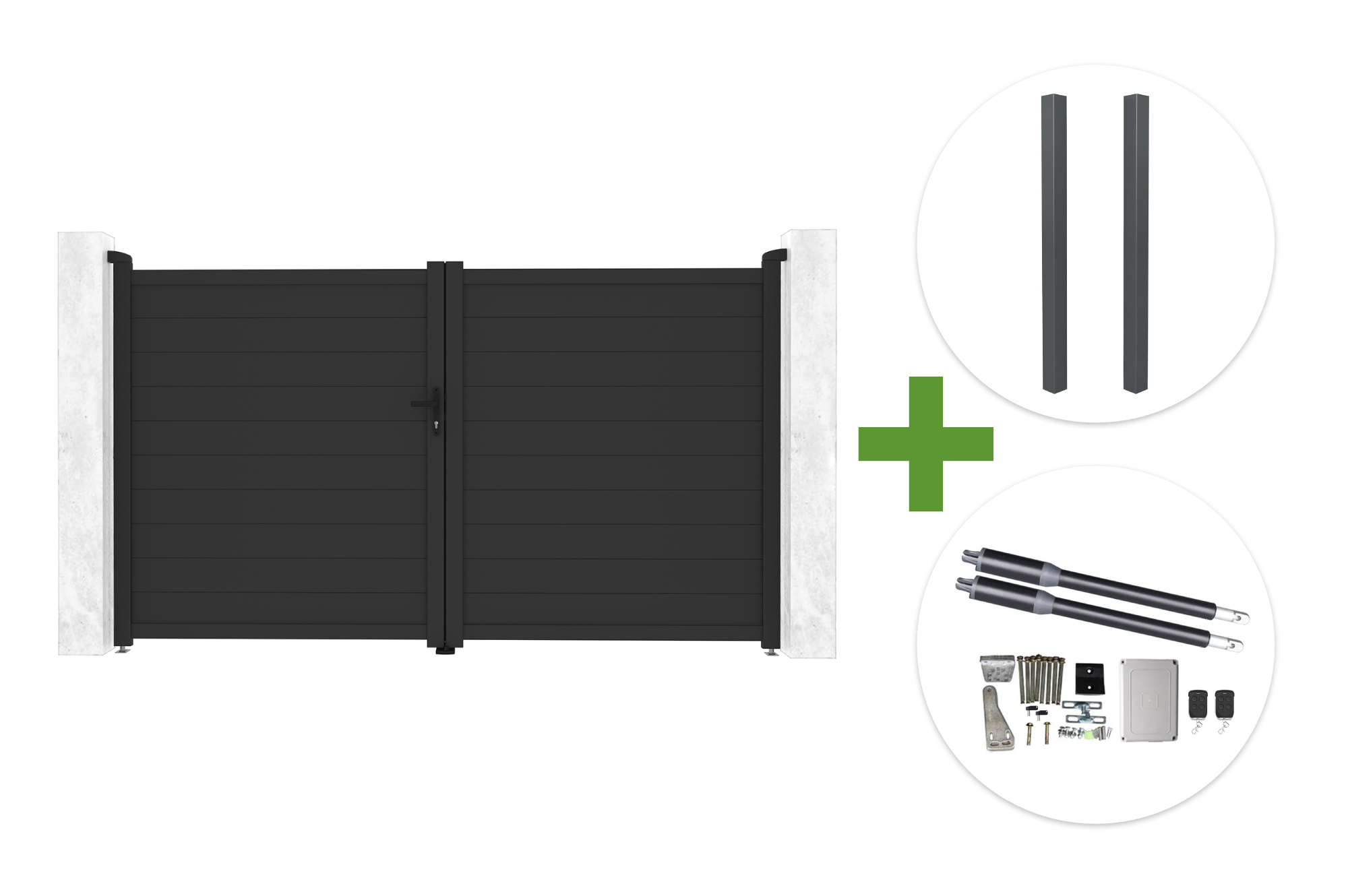 EIGER 3m H.180cm grijze draaipoort + 2 ELDA palen + RANGER B150 motor main image