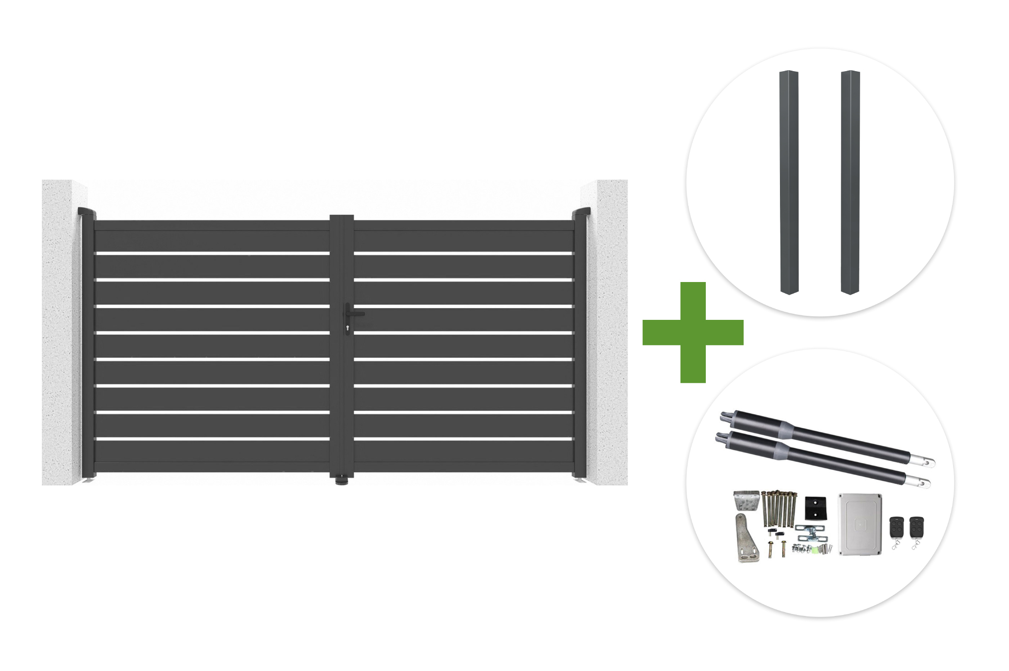 3m VOGEL swing gate, 180cm high, grey + 2 ELDA posts + RANGER B150 motor main image