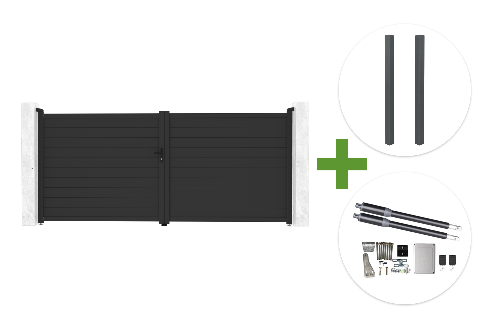 EIGER 4m H.180cm grey swing gate + 2 ELDA posts + RANGER B150 motor main image