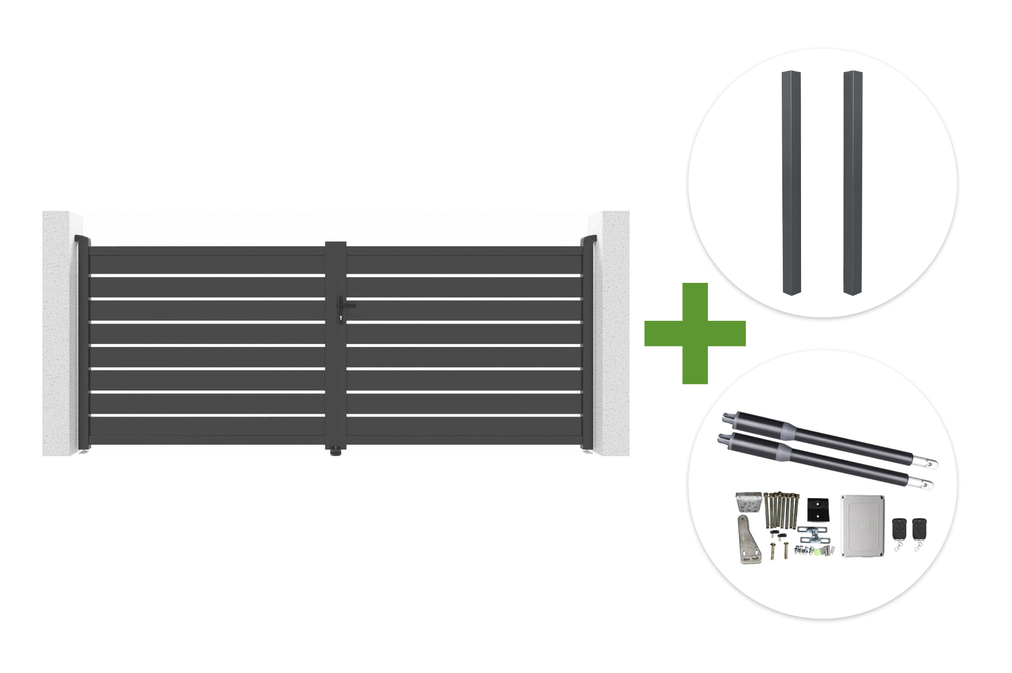 VOGEL 4m H.180cm grey swing gate + 2 ELDA posts + RANGER B150 motor main image