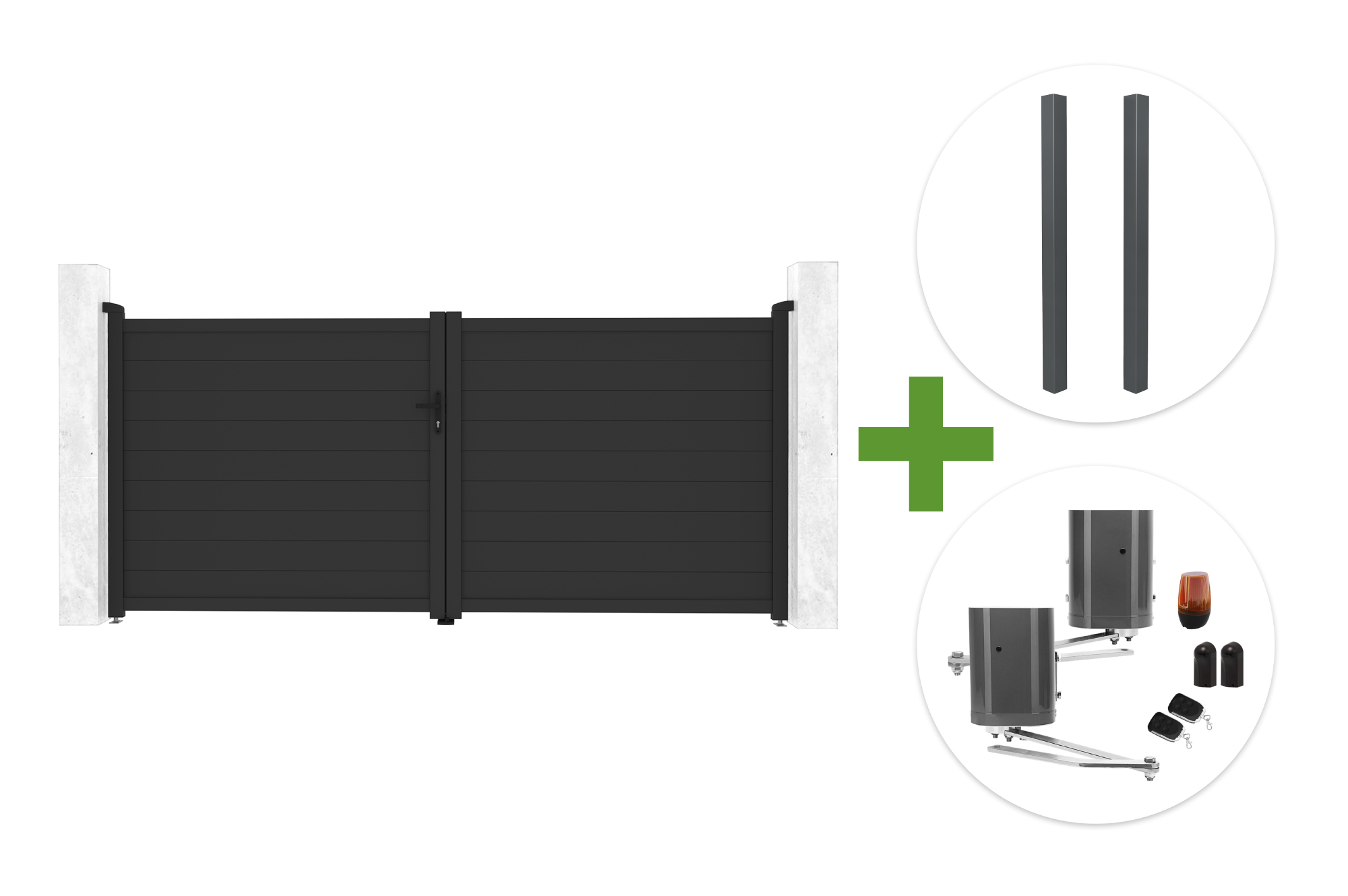 EIGER draaipoort 3,5 m hoog 160 cm grijs + 2 ELDA palen + BUNKER B500 motor main image