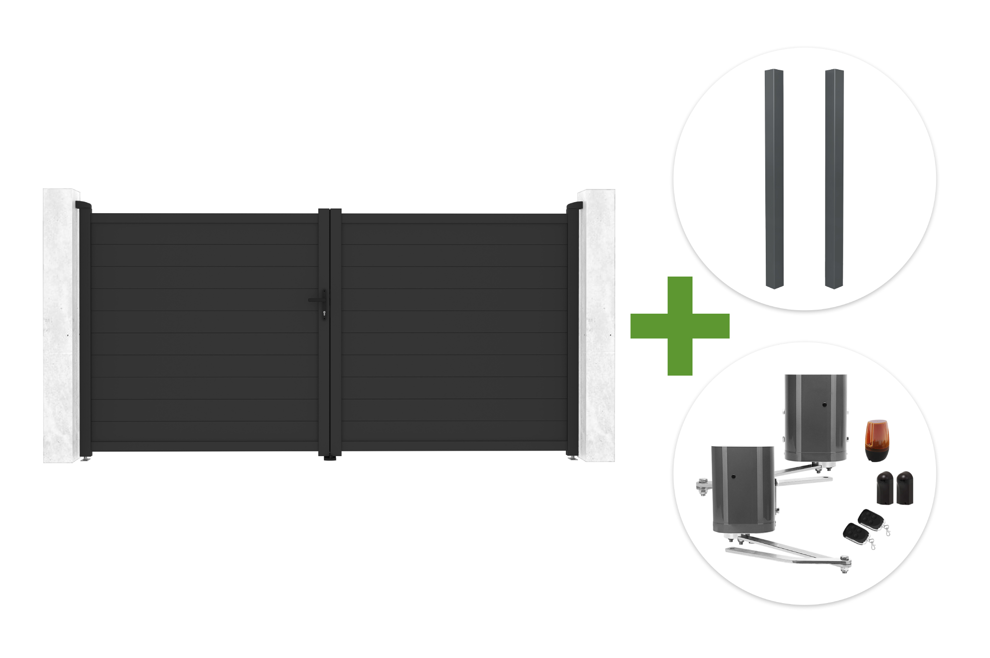 Portão de batente EIGER cinza, 3,5 m de altura (180 cm), + 2 postes ELDA + motor BUNKER B500 main image