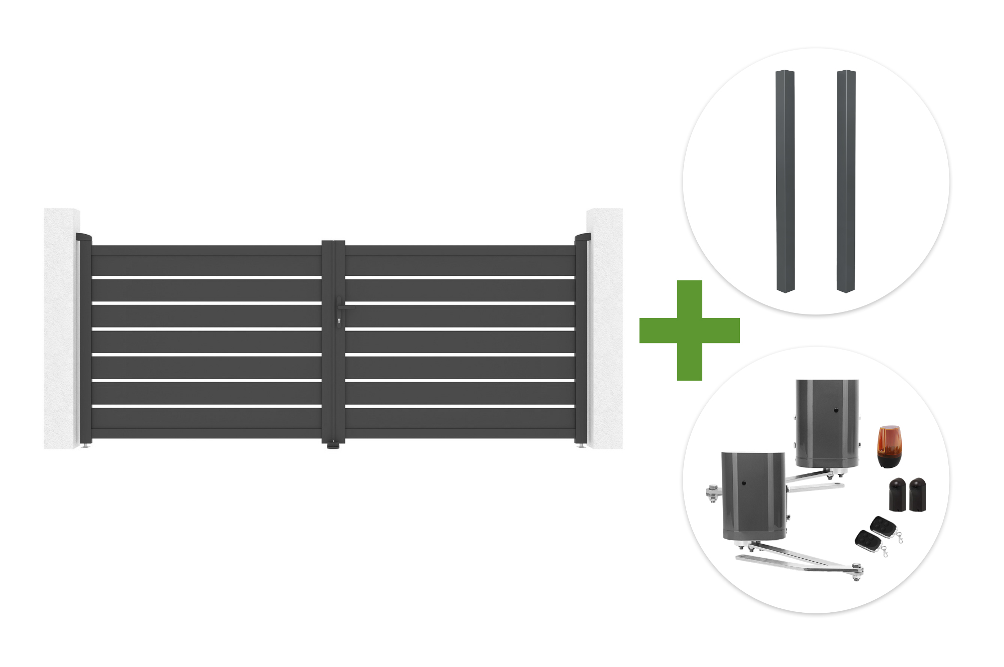 3,5 m VOGEL Schwingtor, 140 cm hoch, grau + 2 ELDA Pfosten + BUNKER B500 Motor main image