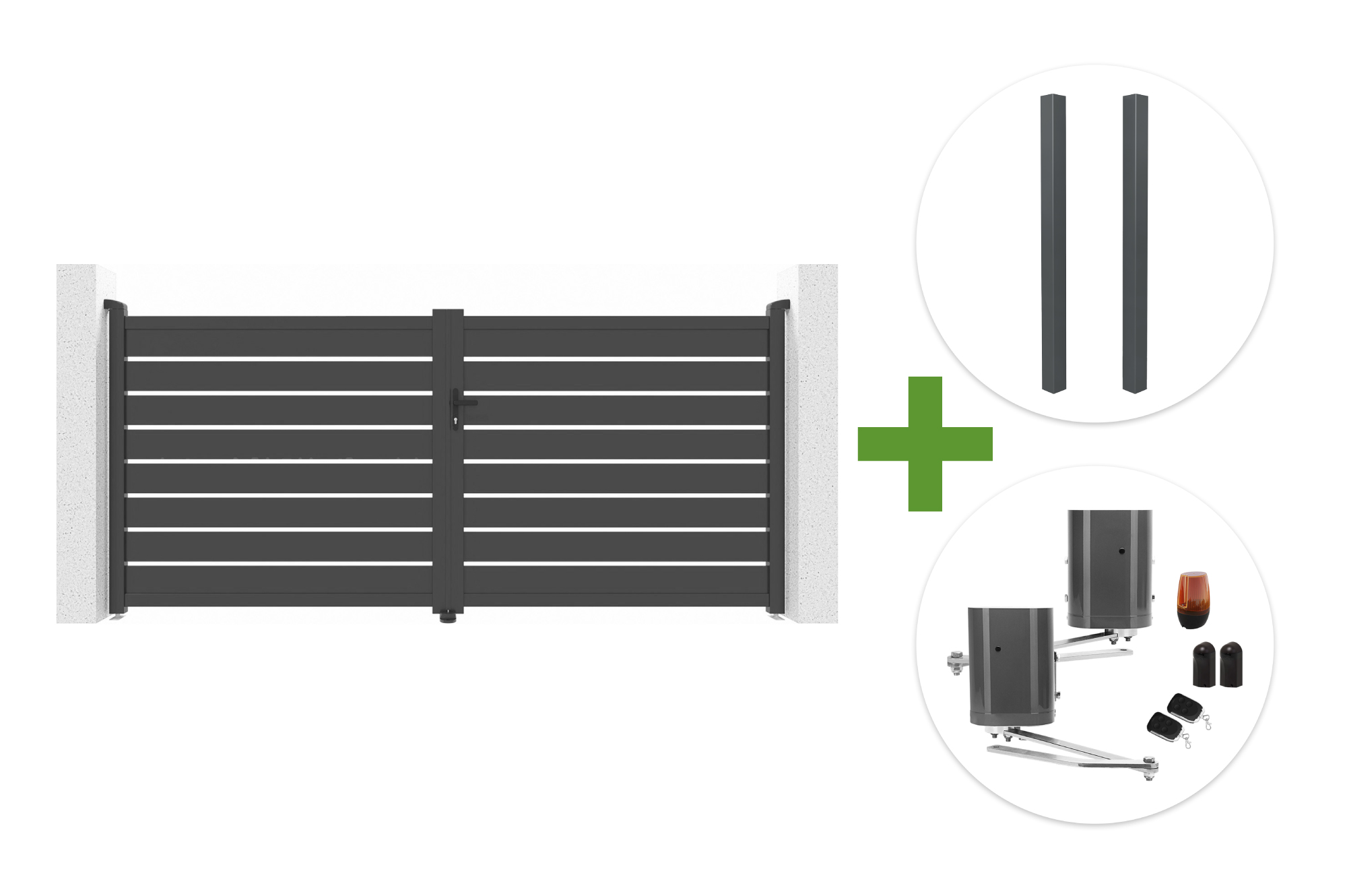 VOGEL 3.5m H.160cm grey swing gate + 2 ELDA posts + BUNKER B500 motor main image