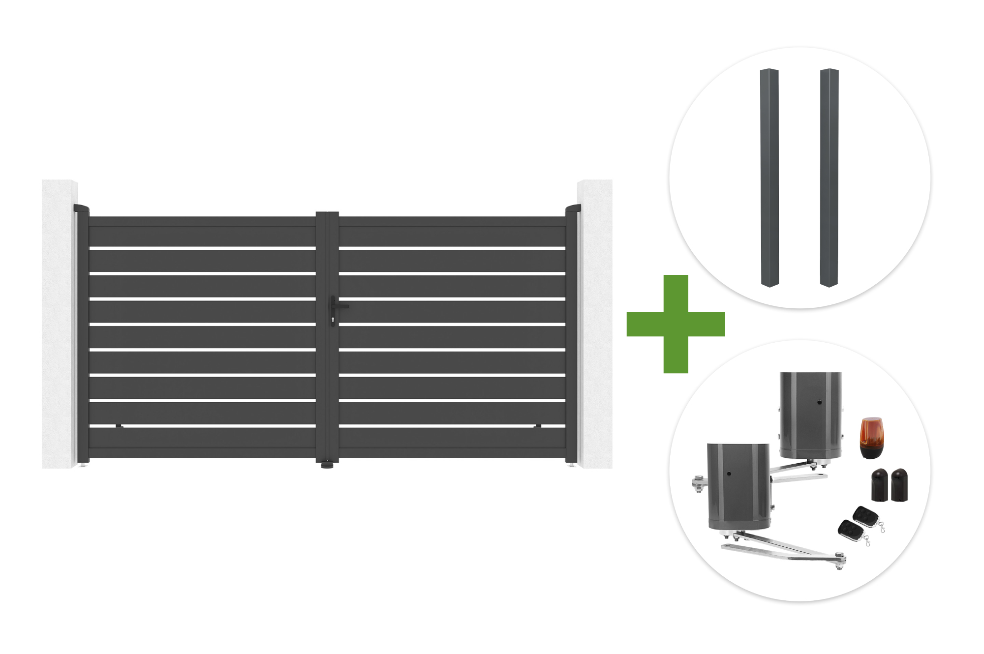 VOGEL 3,5m H.180cm grå svänggrind + 2 ELDA-stolpar + BUNKER B500 motor main image