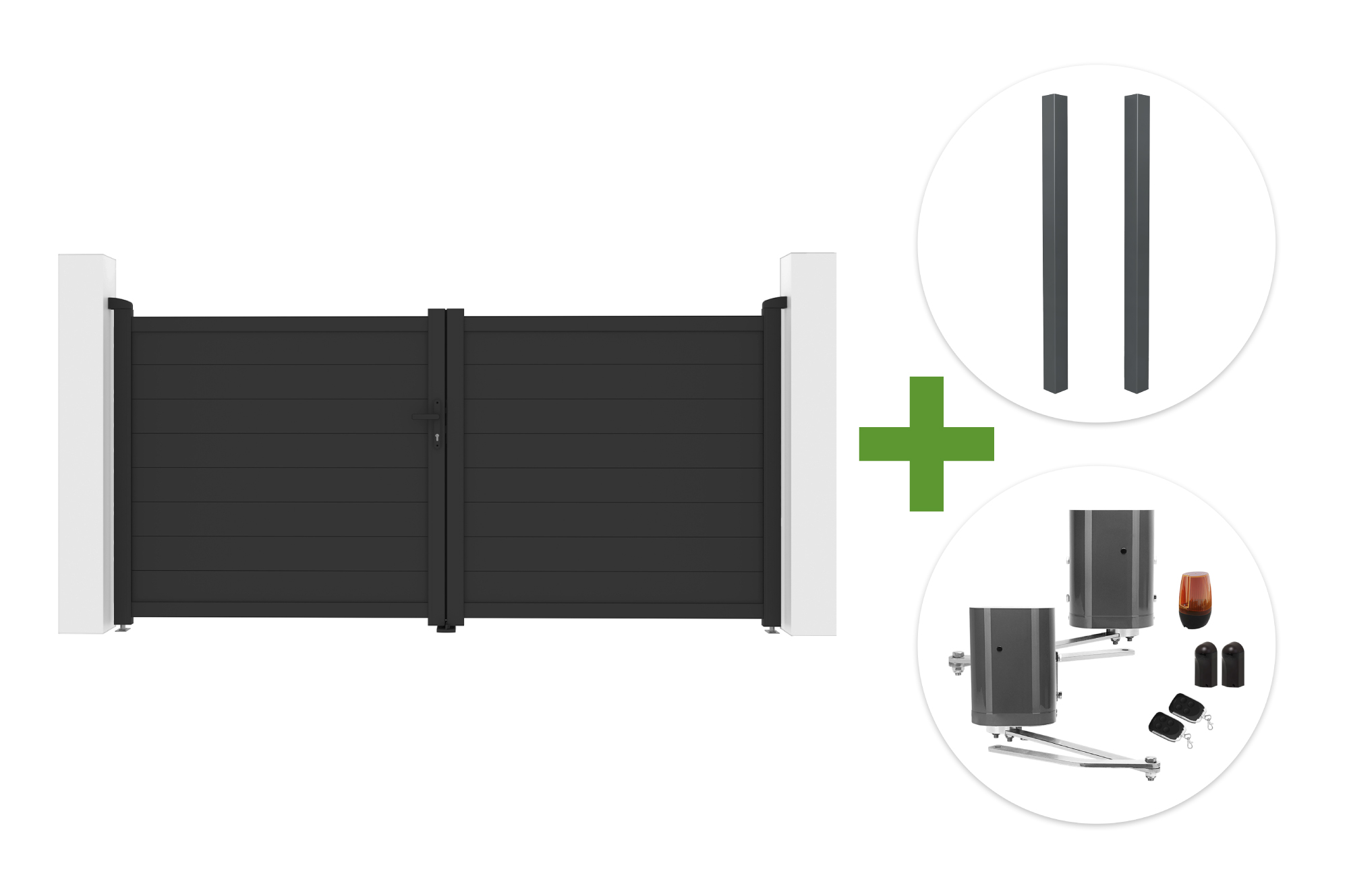 EIGER 3m H.140cm grå svingport + 2 ELDA stolper + BUNKER B500 motor main image