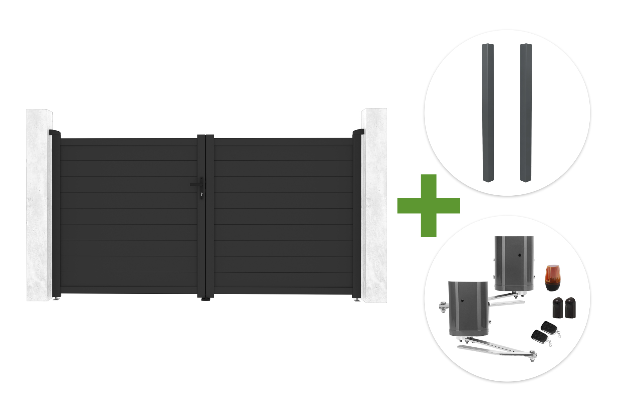 EIGER 3m korkeus 160cm harmaa saranaportti + 2 ELDA-pylvästä + BUNKER B500 -moottori main image