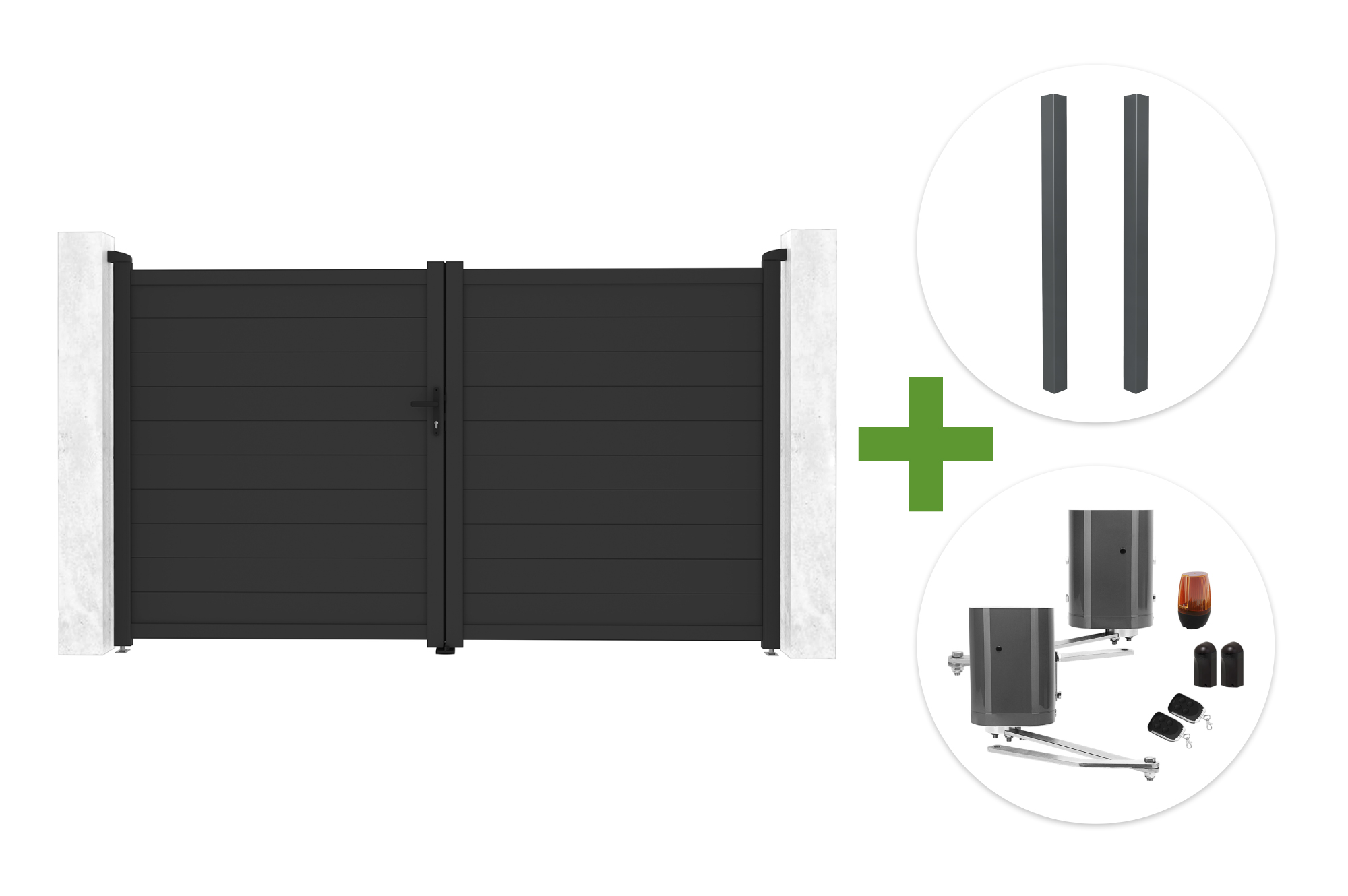 EIGER 3m H.180cm grey swing gate + 2 ELDA posts + BUNKER B500 motor main image
