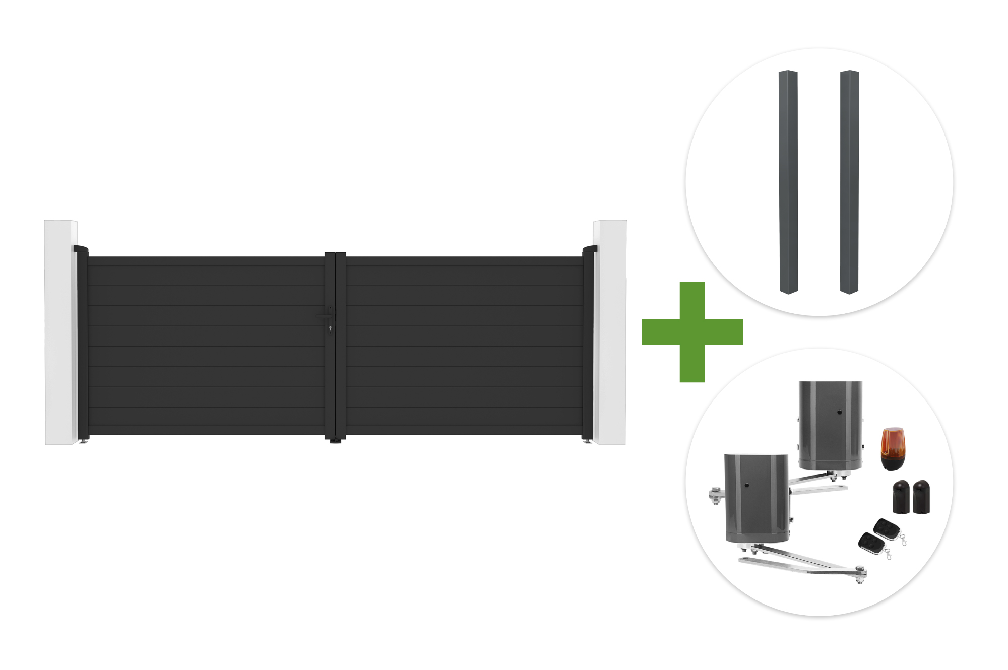 EIGER 4m korkeus 140cm harmaa saranaportti + 2 ELDA-pylvästä + BUNKER B500 -moottori main image