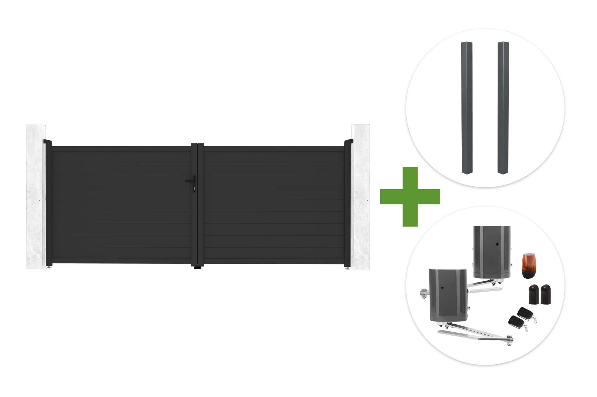 EIGER 4m H.160cm grijze draaipoort + 2 ELDA palen + BUNKER B500 motor main image