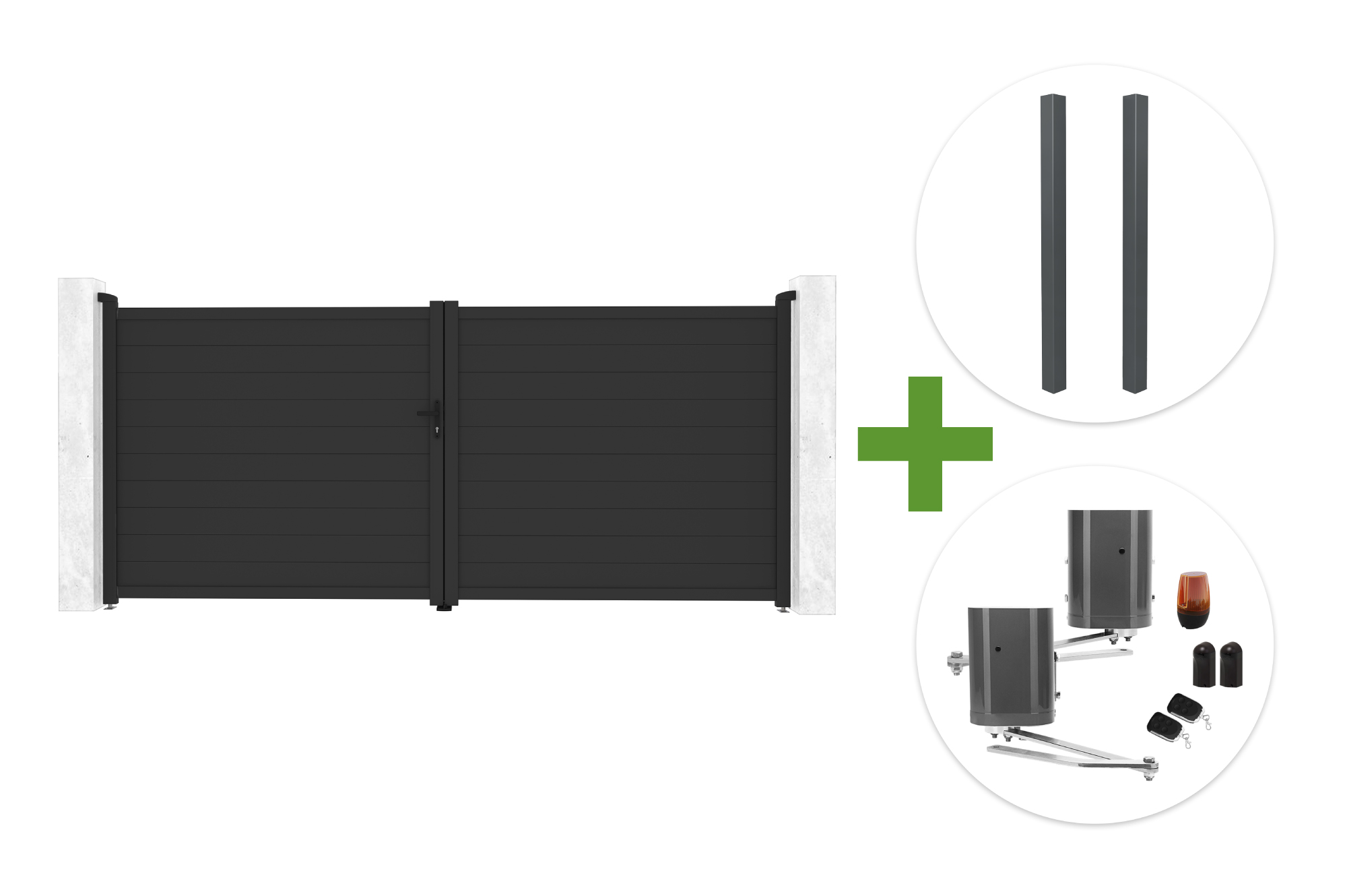 EIGER 4m H.180cm grey swing gate + 2 ELDA posts + BUNKER B500 motor main image