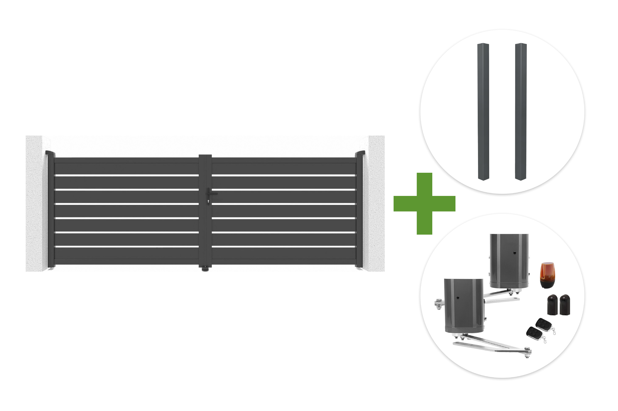 VOGEL 4m H.140cm grå svingport + 2 ELDA stolper + BUNKER B500 motor main image