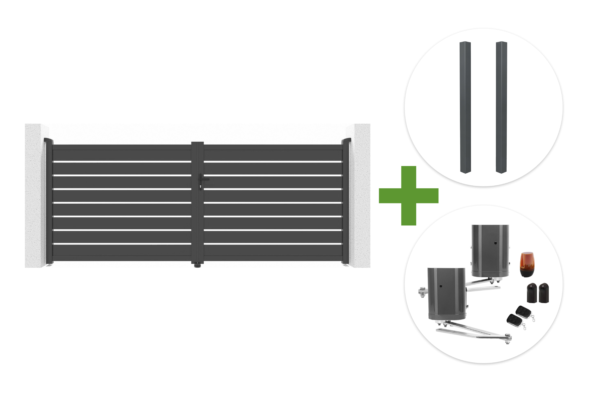 VOGEL 4m H.160cm grå svingport + 2 ELDA stolper + BUNKER B500 motor main image