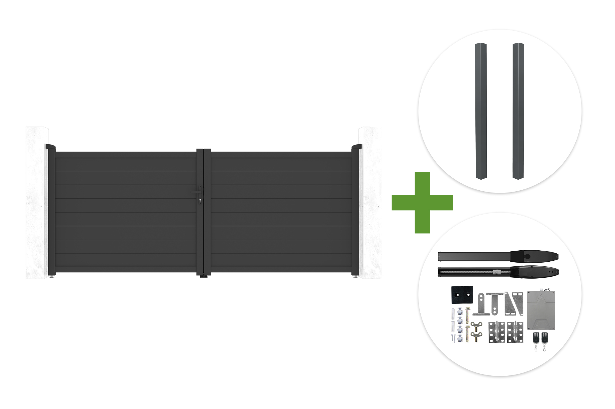 Krídlová brána EIGER 3,5 m, výška 140 cm, sivá + 2 stĺpiky ELDA + motor HIKER B200 main image