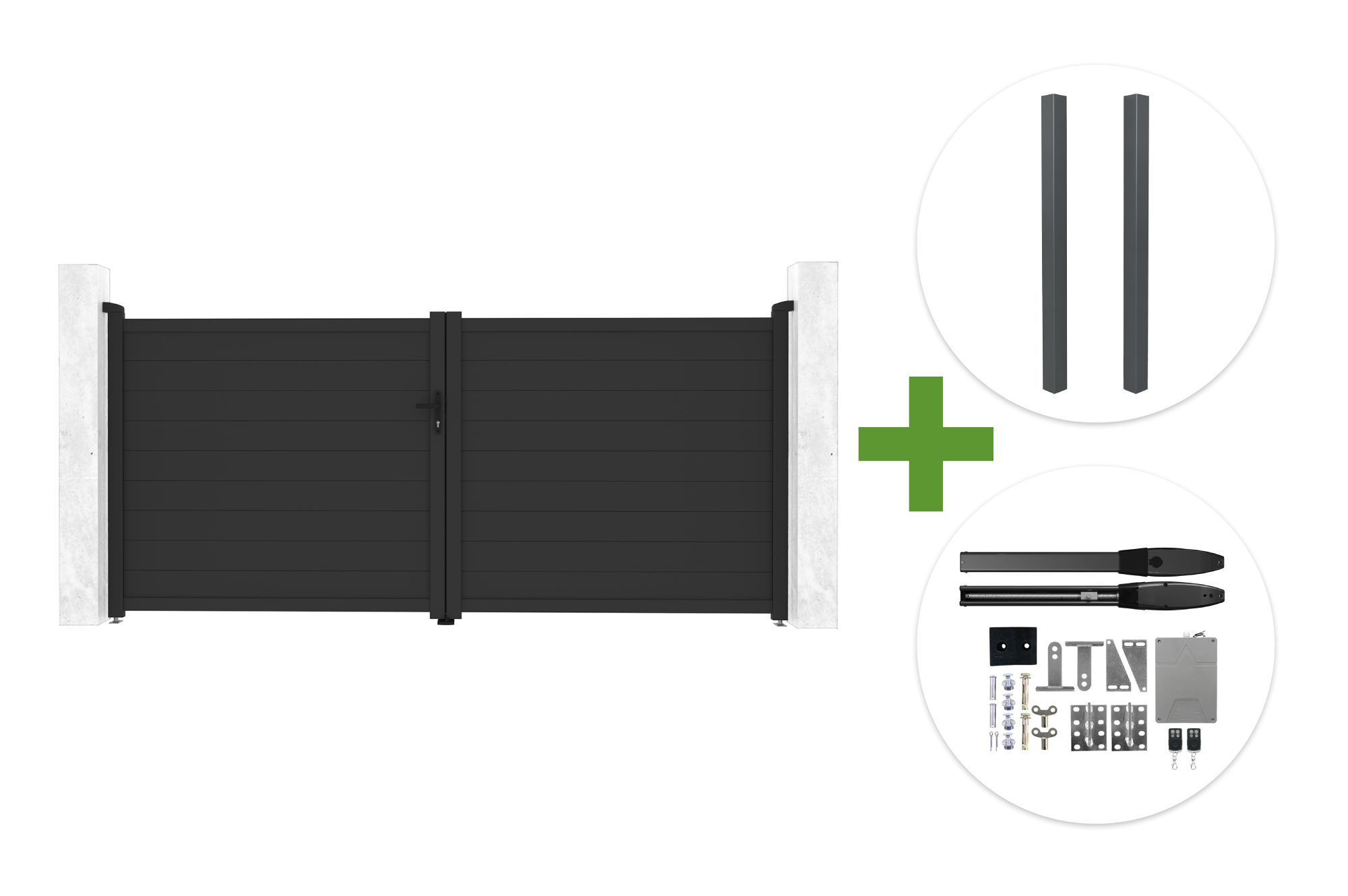 EIGER draaipoort 3,5 m hoog 160 cm grijs + 2 ELDA palen + HIKER B200 motor main image