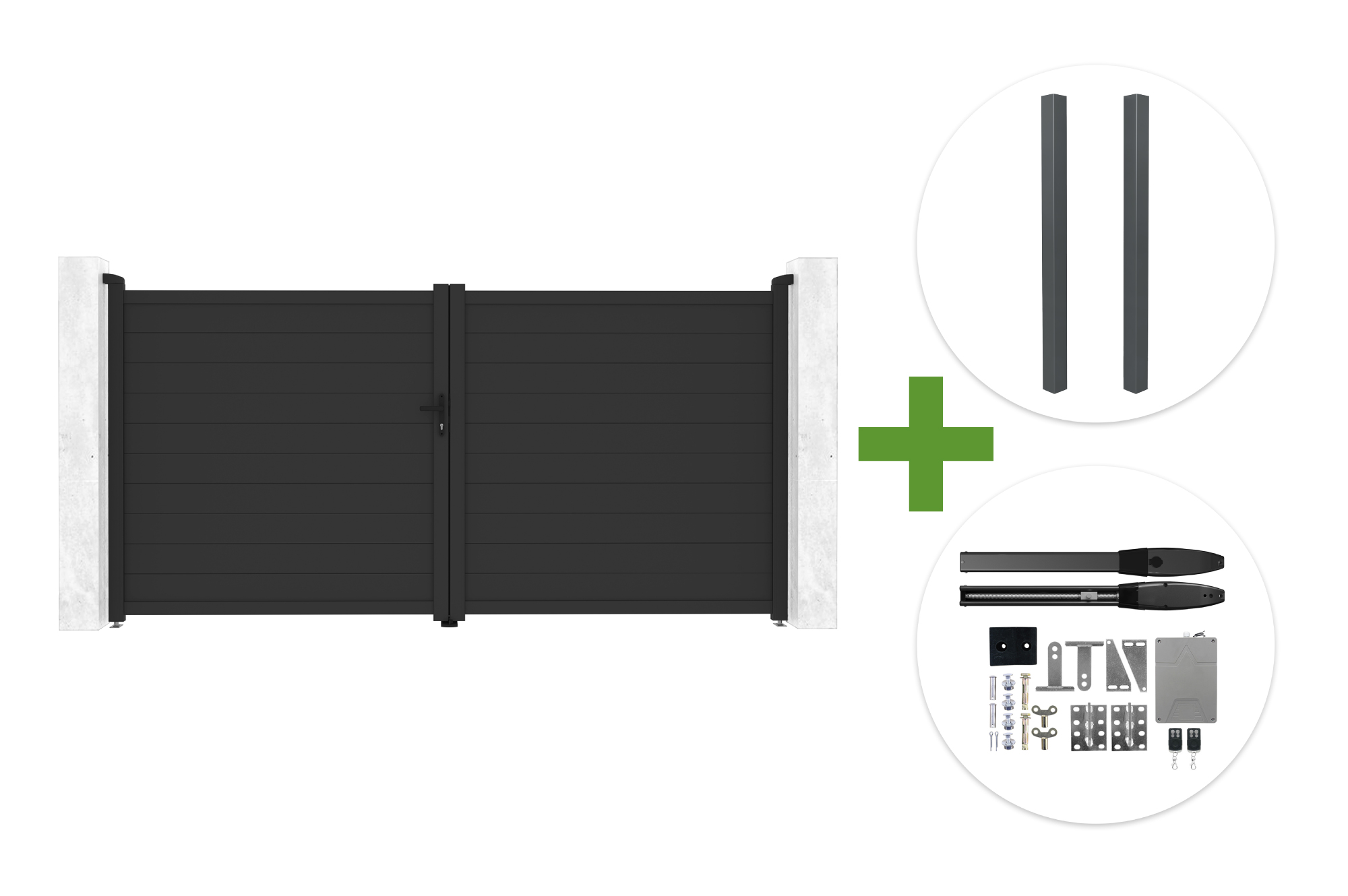Portão basculante EIGER cinza de 3,5 m de altura (180 cm) + 2 postes ELDA + motor HIKER B200 main image