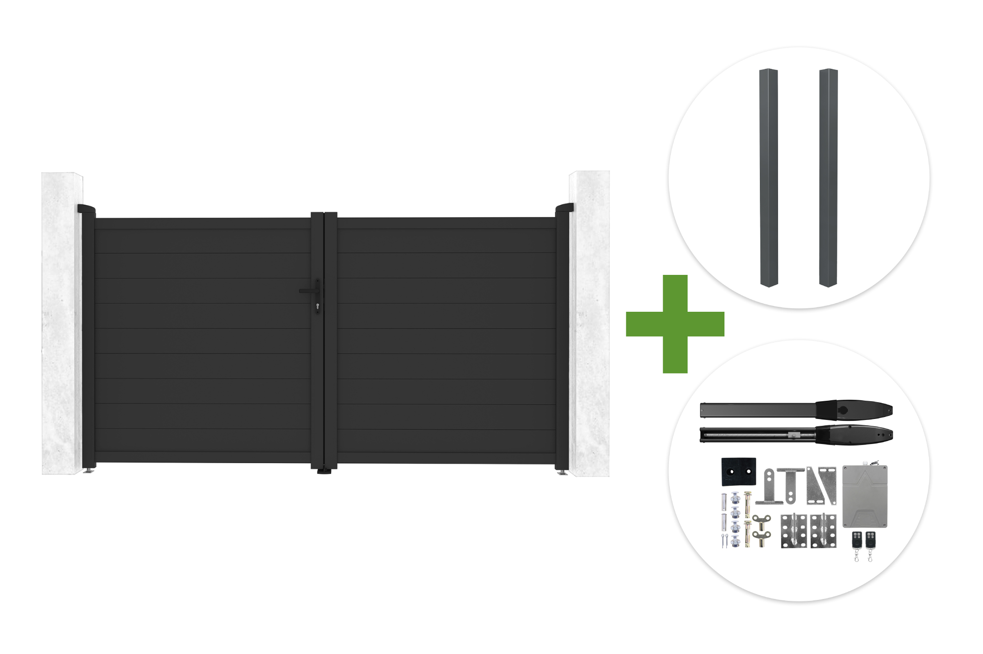 EIGER 3m korkeus 160cm harmaa saranaportti + 2 ELDA-pylvästä + HIKER B200 -moottori main image