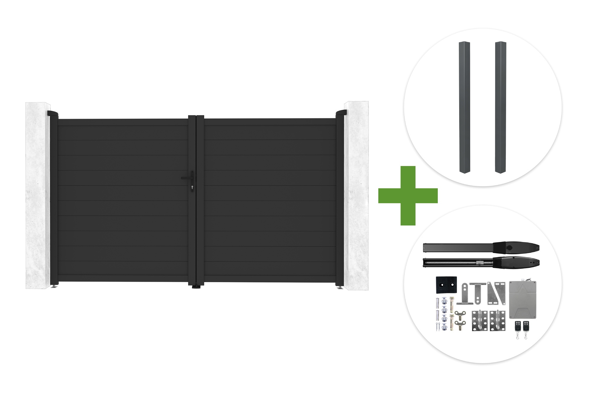 EIGER 3m H.180cm grey swing gate + 2 ELDA posts + HIKER B200 motor main image