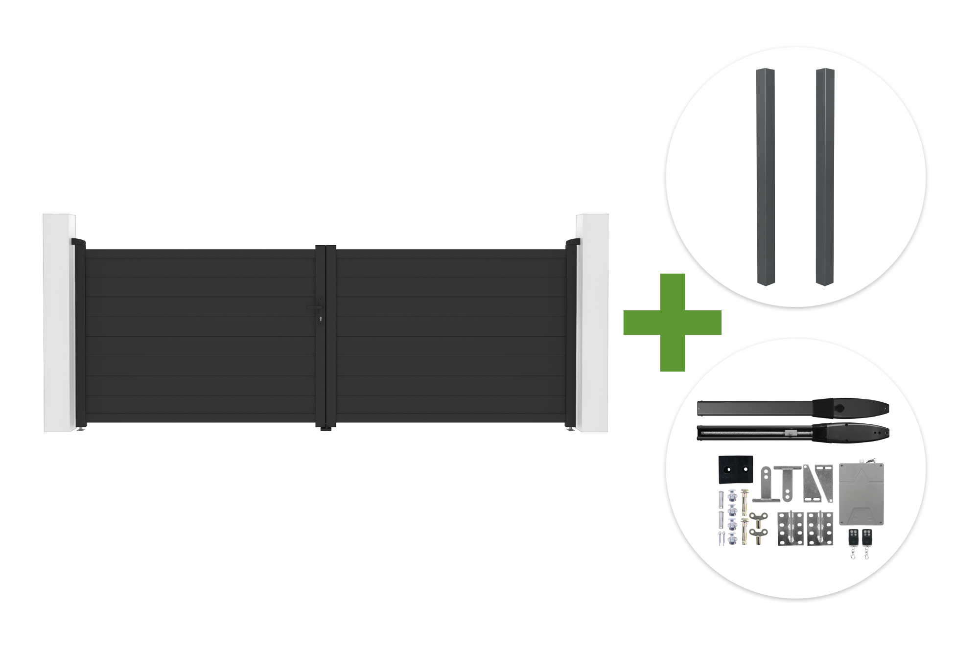 EIGER 4m korkeus 140cm harmaa saranaportti + 2 ELDA-pylvästä + HIKER B200 -moottori main image